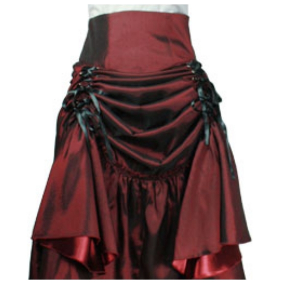 Gothic Steampunk Lace Up Ruffle Long Skirt - Picture 4 of 6